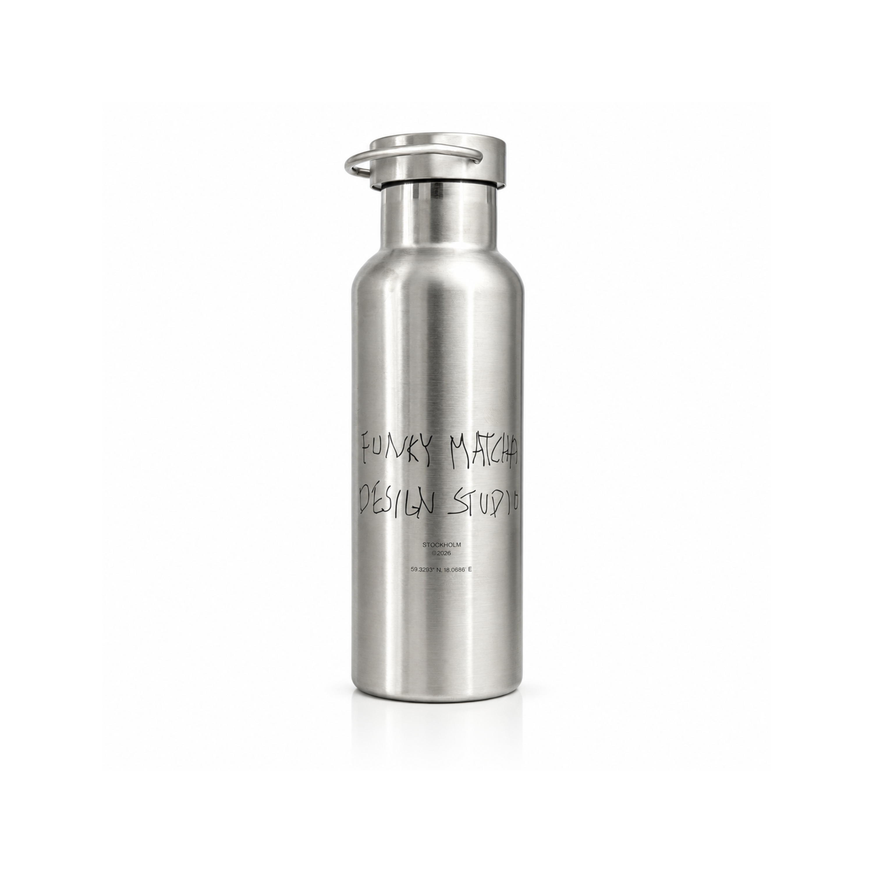 Funky Matcha Stockholm Design Studio Water Bottle — Brushed Steel (Limited Edition)