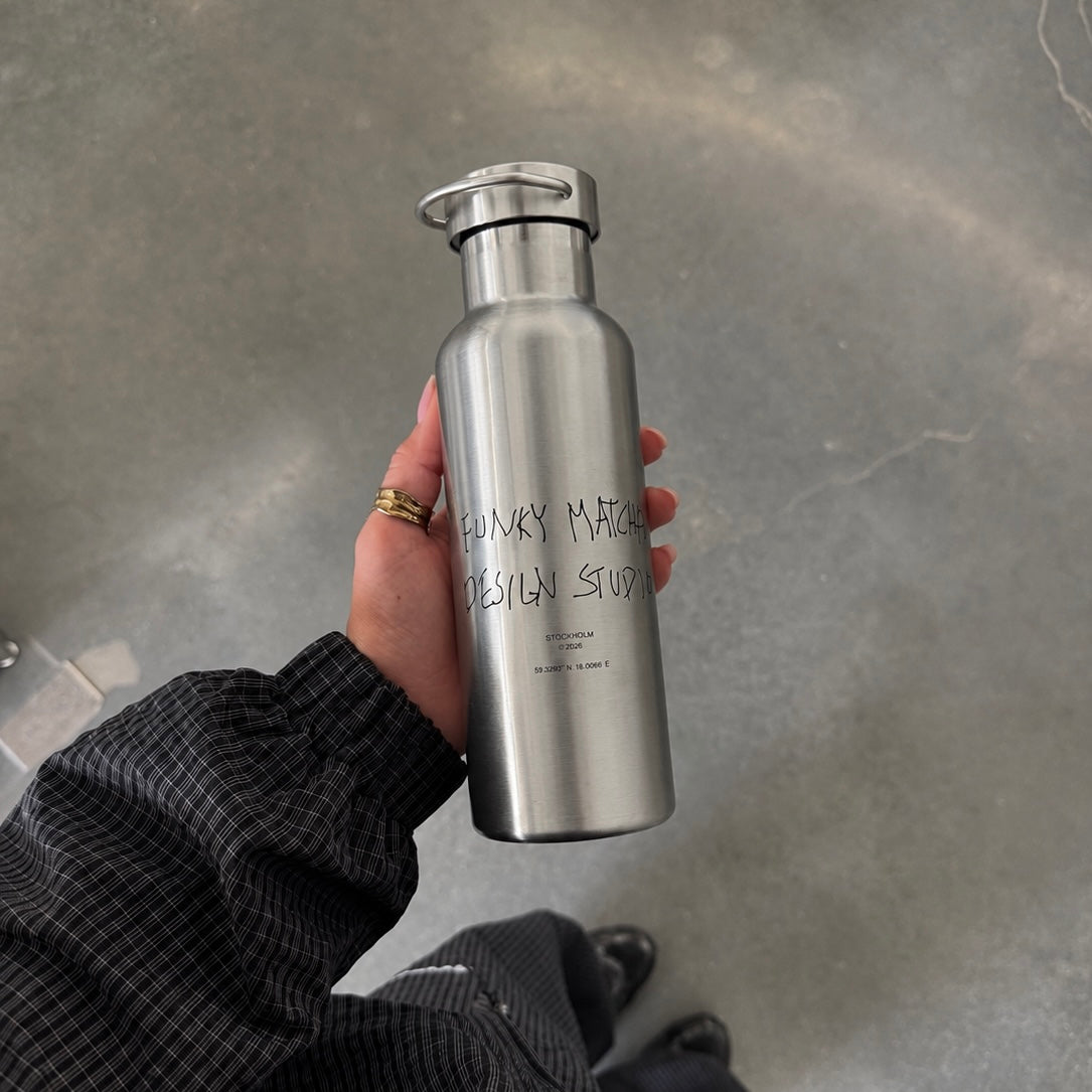 Funky Matcha Stockholm Design Studio Water Bottle — Brushed Steel (Limited Edition)