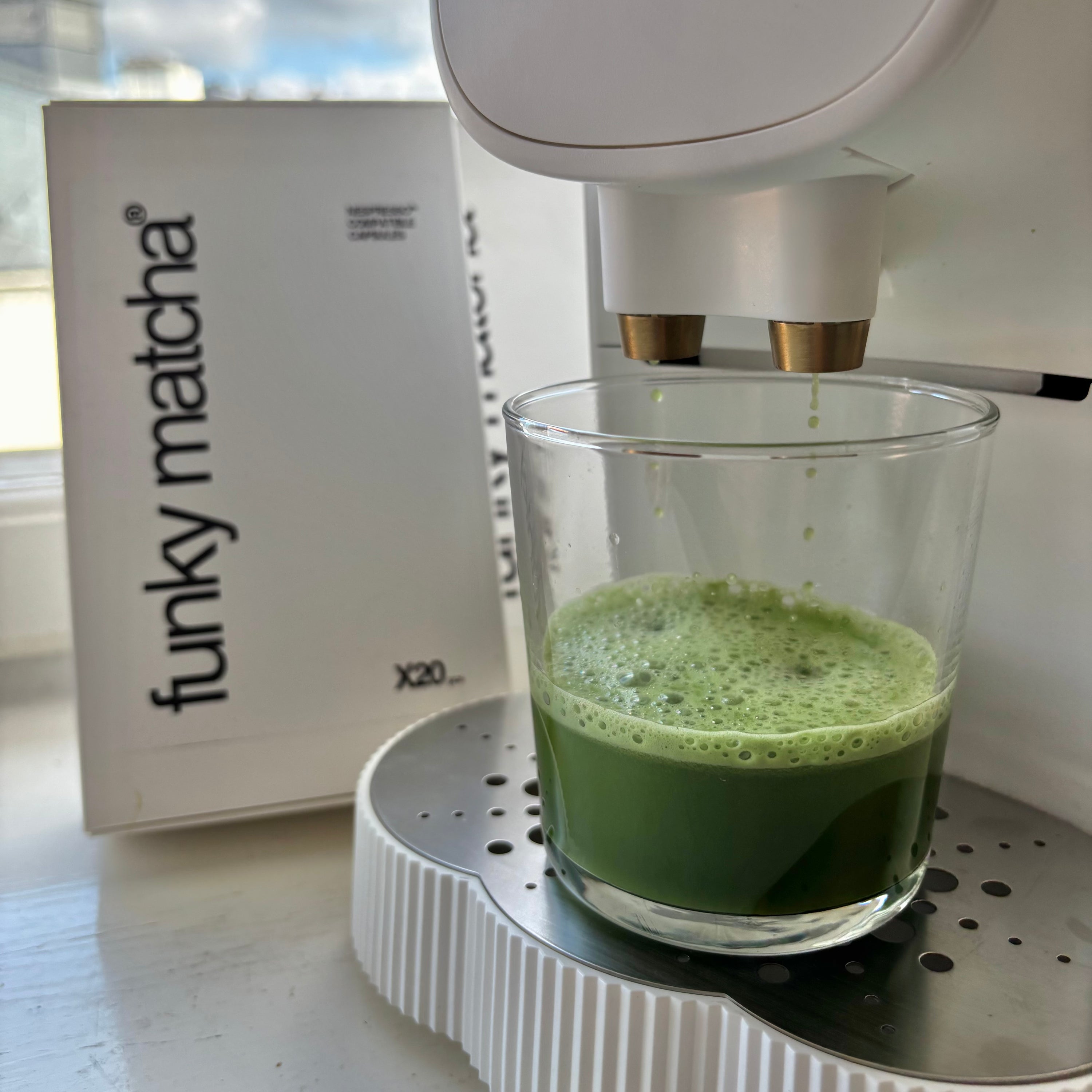 Funky Matcha Salted Caramel Pod Brewing in Nespresso Machine – Matcha Shot