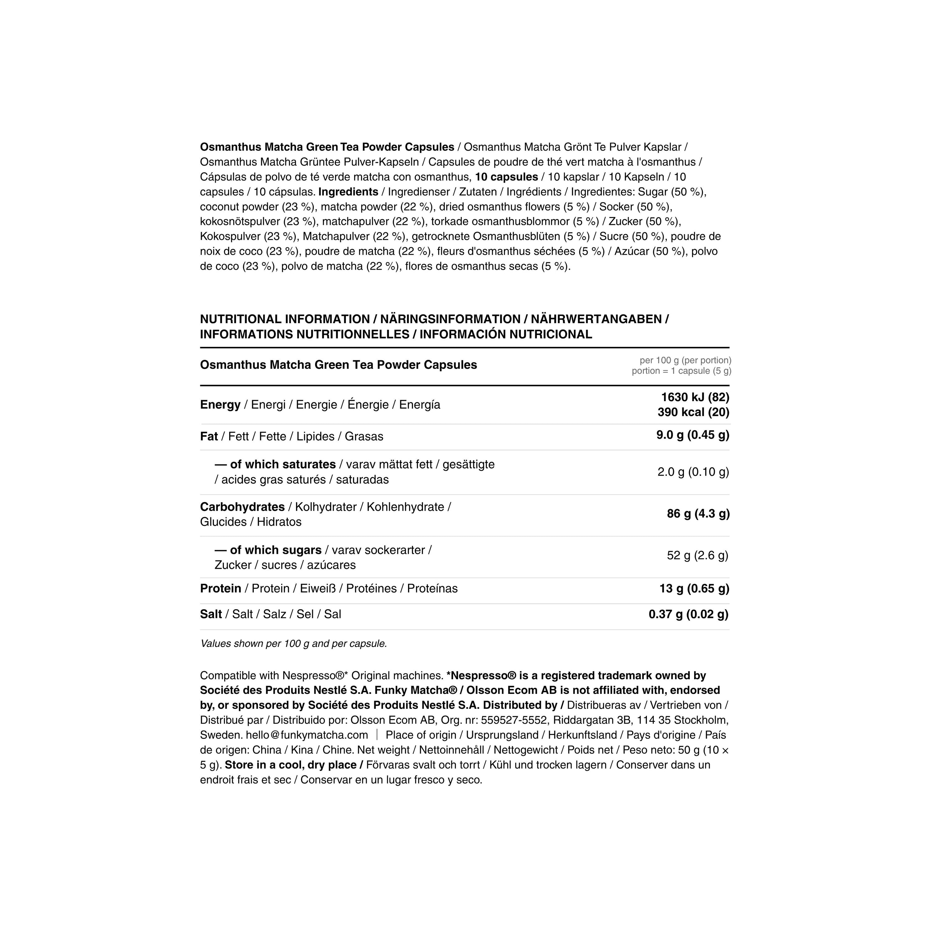 Osmanthus-matchakapsler (Nespresso®-kompatible)*