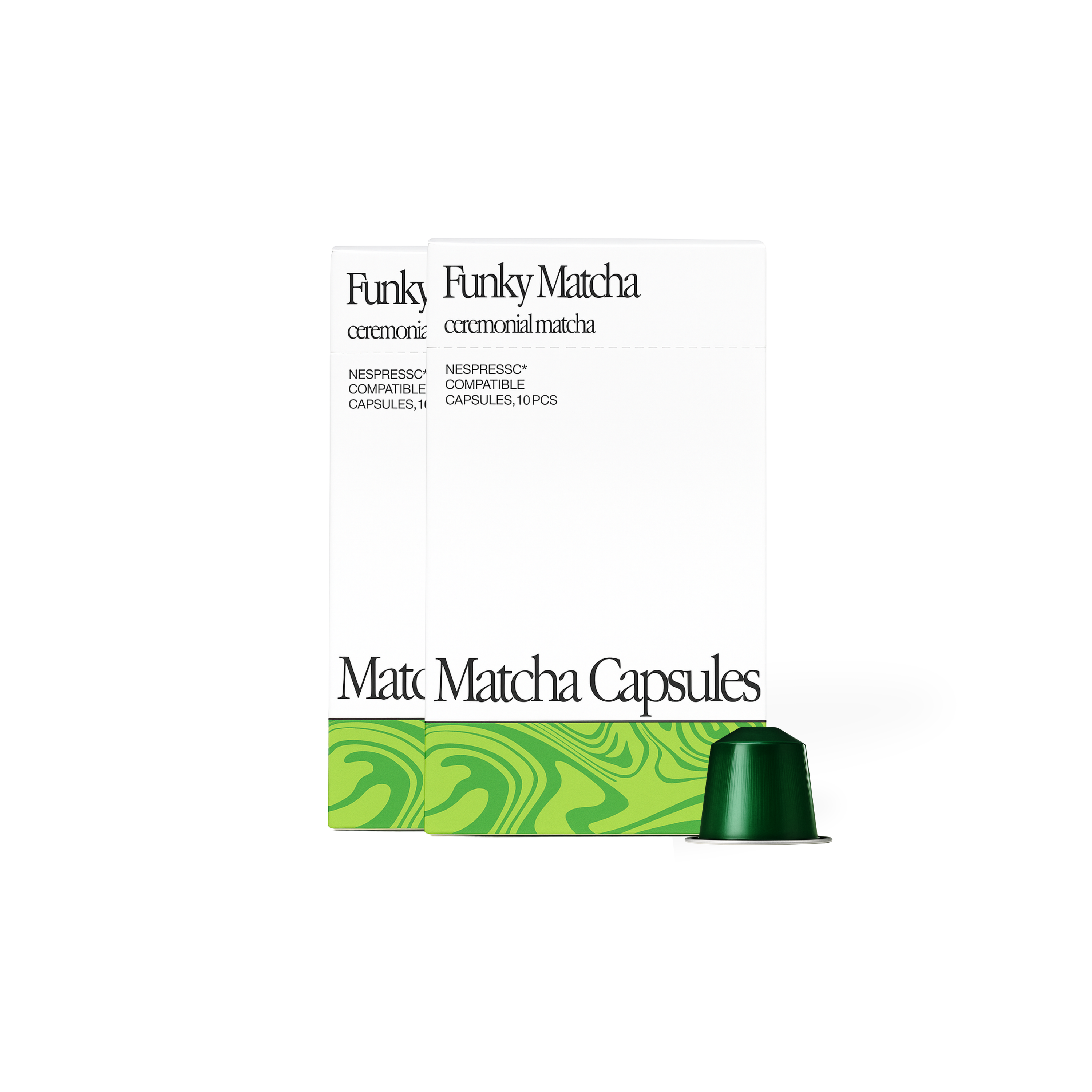 Funky Matcha Ceremonial Pods Packaging – 10 & 20 Pack Nespresso Compatible