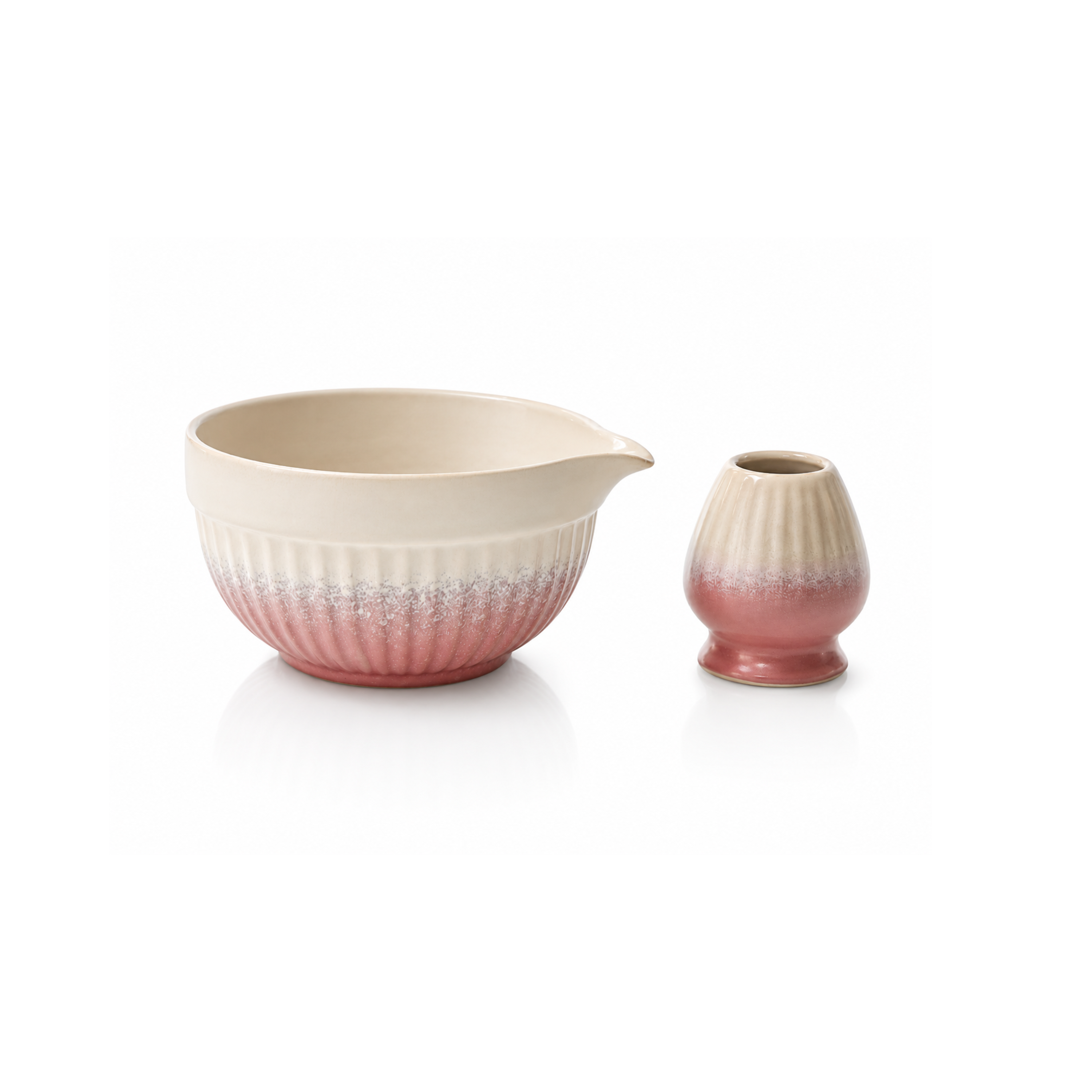 creme/pink ceramic bowl and whiskholder bundle