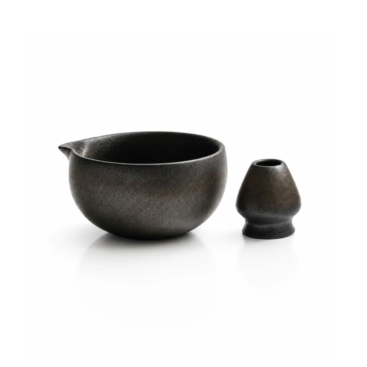 funky matcha black ceramic whiskholder and bowl bundle