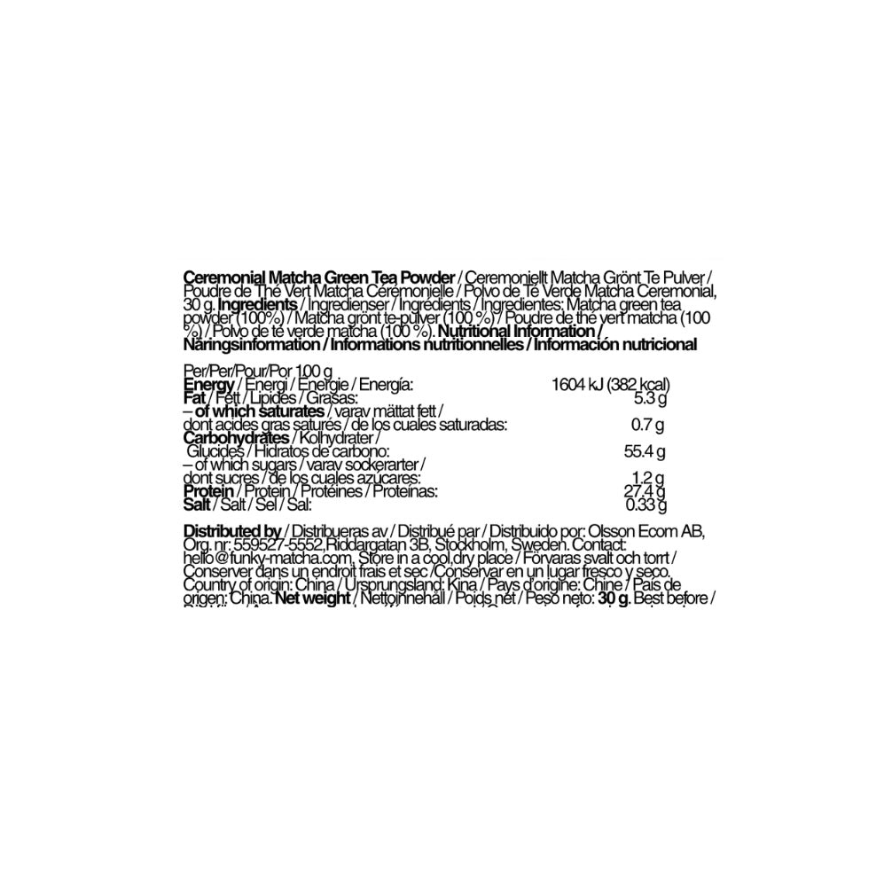 funky matcha ceremonial 30g nutrition