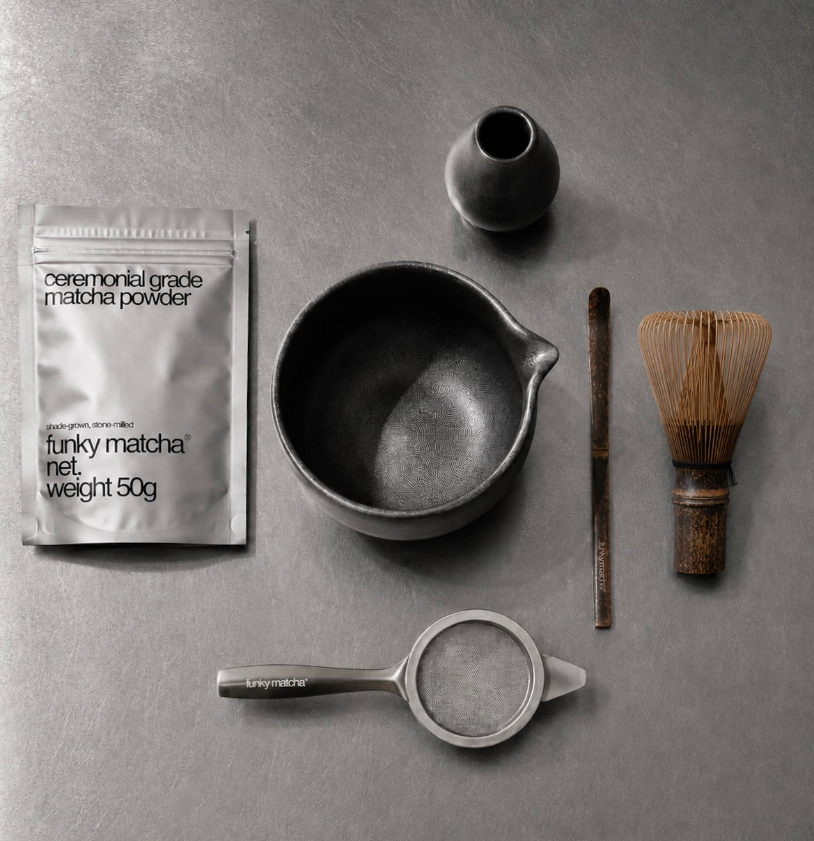 funky matcha gift set black ceramic