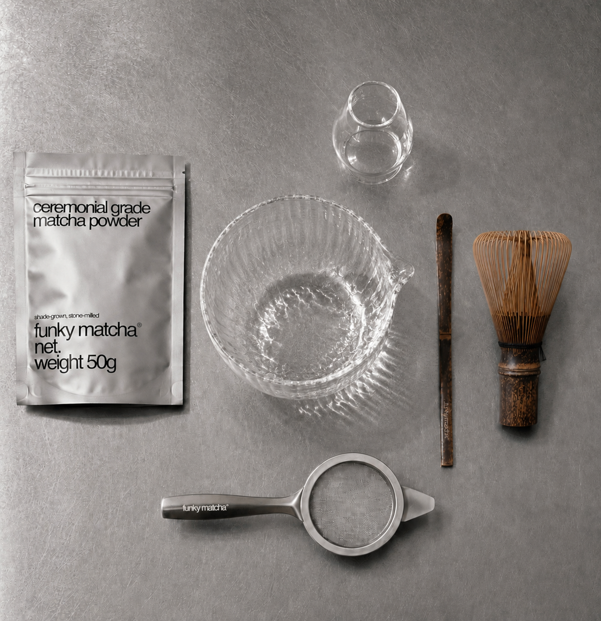 funky matcha gift set glass