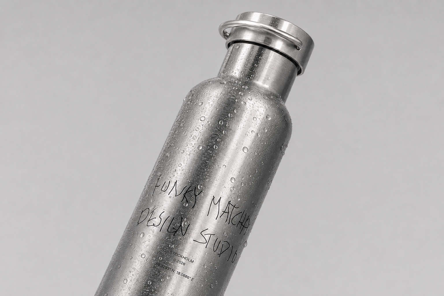 funky matcha stockholm stainless steel bottle closeup